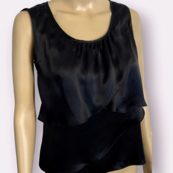 Talbots Pure Silk Sleeveless Top Size 12 P Black Flowy Old Money Aesthetic - Picture 1 of 6